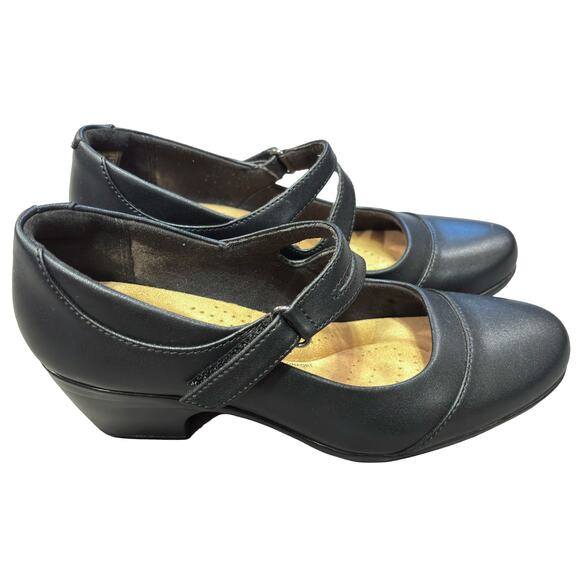 Clarks Collection Black Leather Mary Jane Heels Women’s 9 Comfort Shoes - Picture 5 of 10